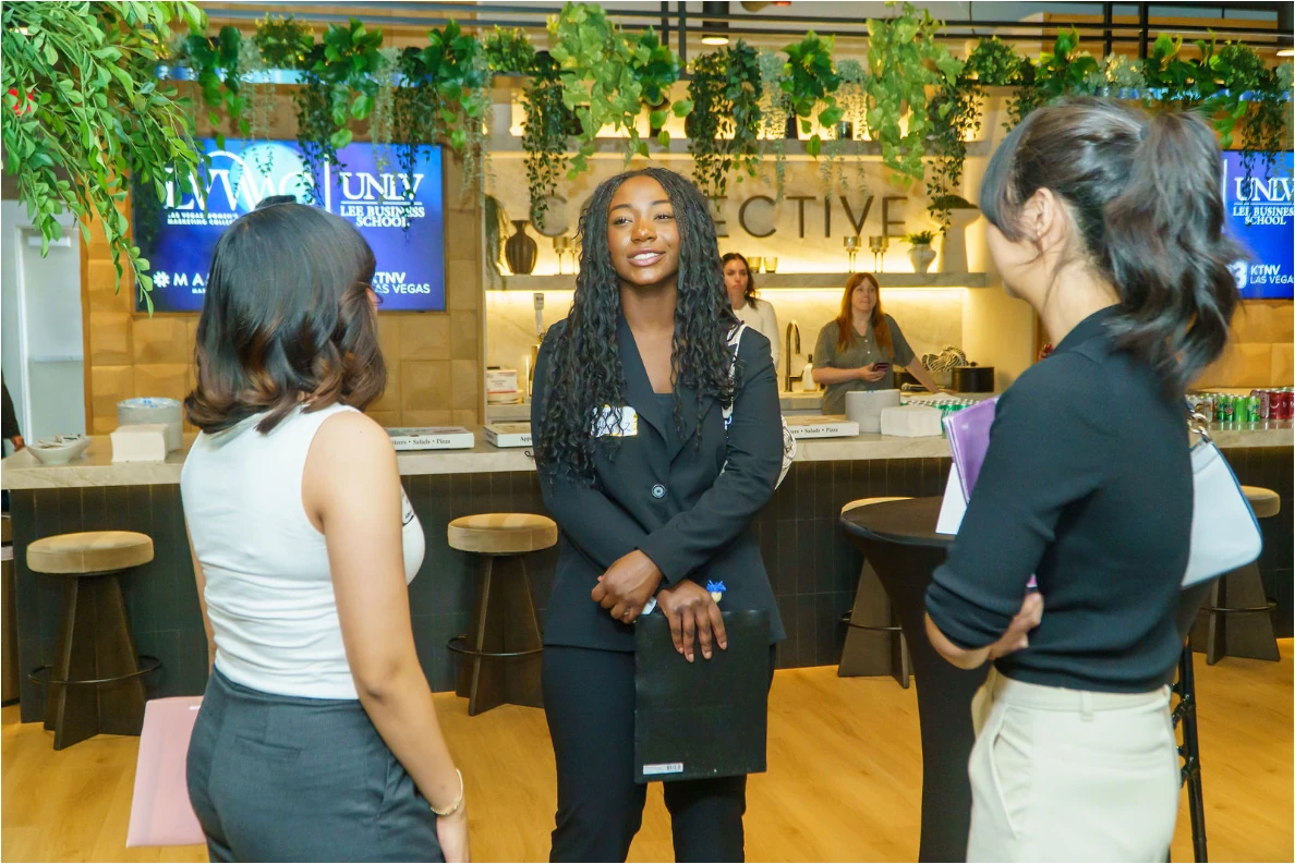 Students network with employers and other students at the LVWMC X UNLV Talent Exchange
